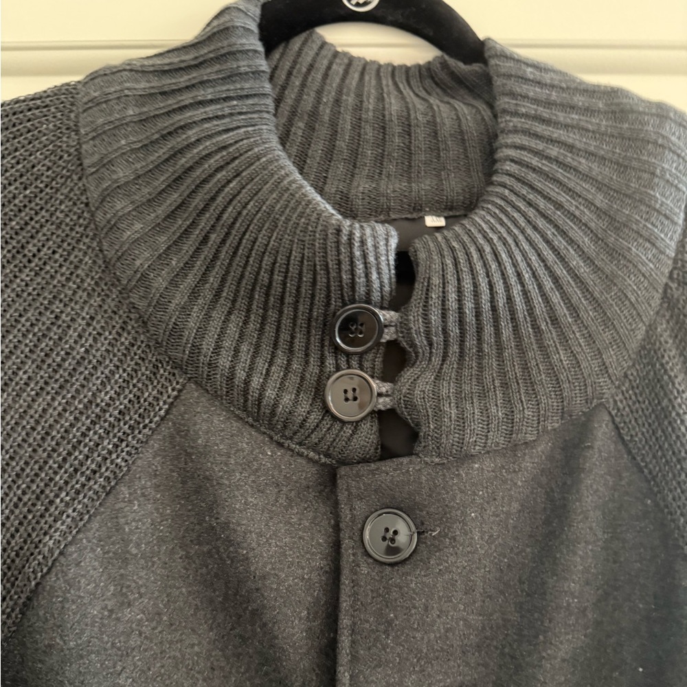 Grey Cotton/Wool Blend Sweater Knit Coat